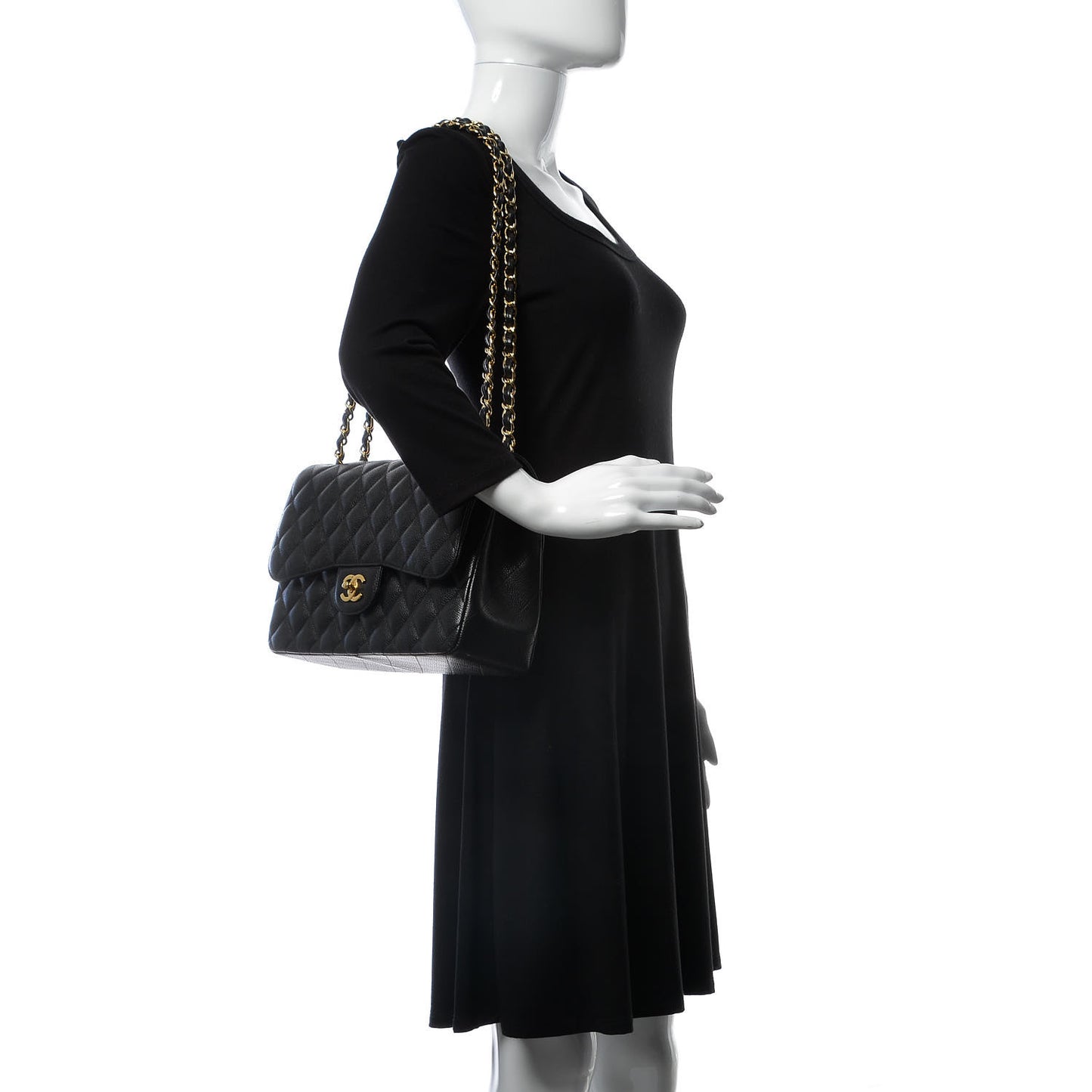 Caviar Quilted Jumbo Double Flap Black