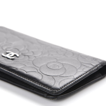 Chanel Lambskin Camellia Embossed Yen Wallet Black 6 of 10
