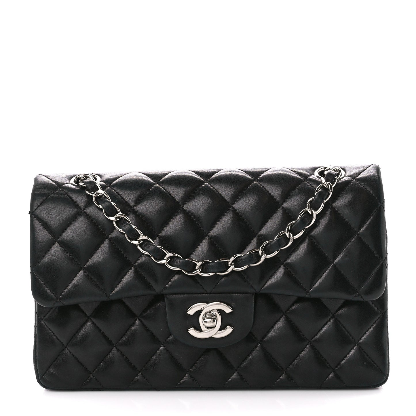 Lambskin Quilted Small Double Flap Black