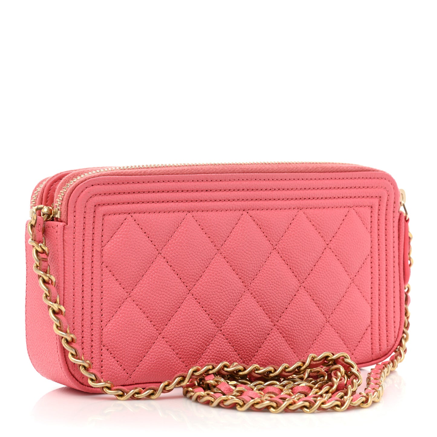 Caviar Quilted Small Boy Clutch With Chain Pink