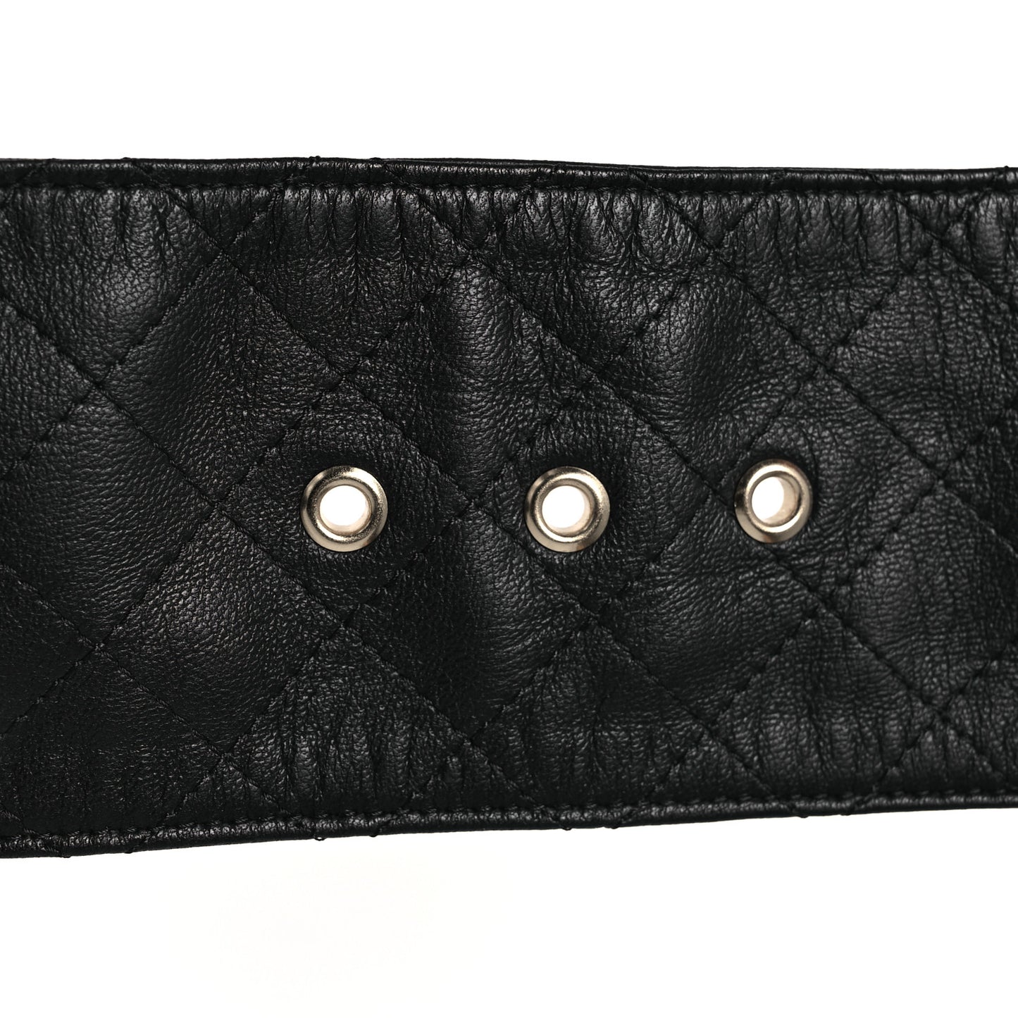 Lambskin Stitched Chain Belt Black