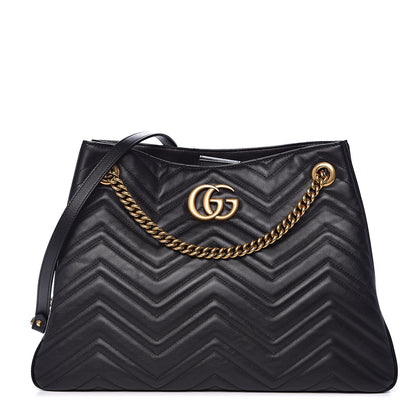 Gucci Calfskin Matelasse Medium GG Marmont Shoulder Tote Bag Black 1 of 16