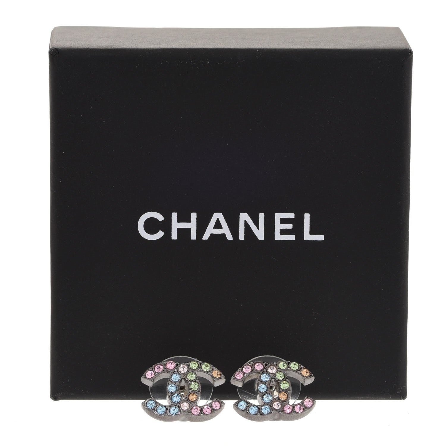 Chanel Ruthenium Crystal CC Earrings Multicolor 5 of 5