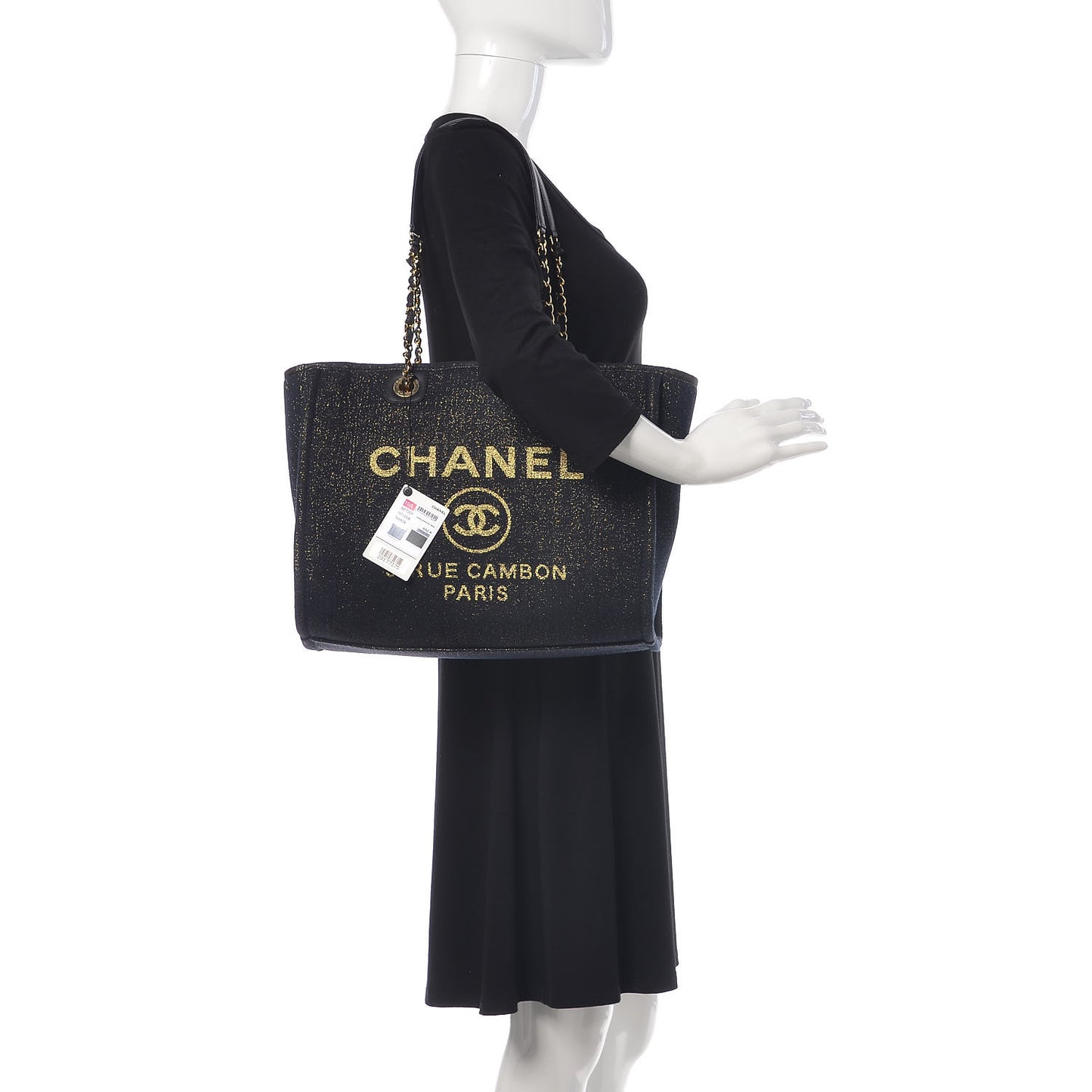Lurex Canvas Small Deauville Tote Navy Blue Gold