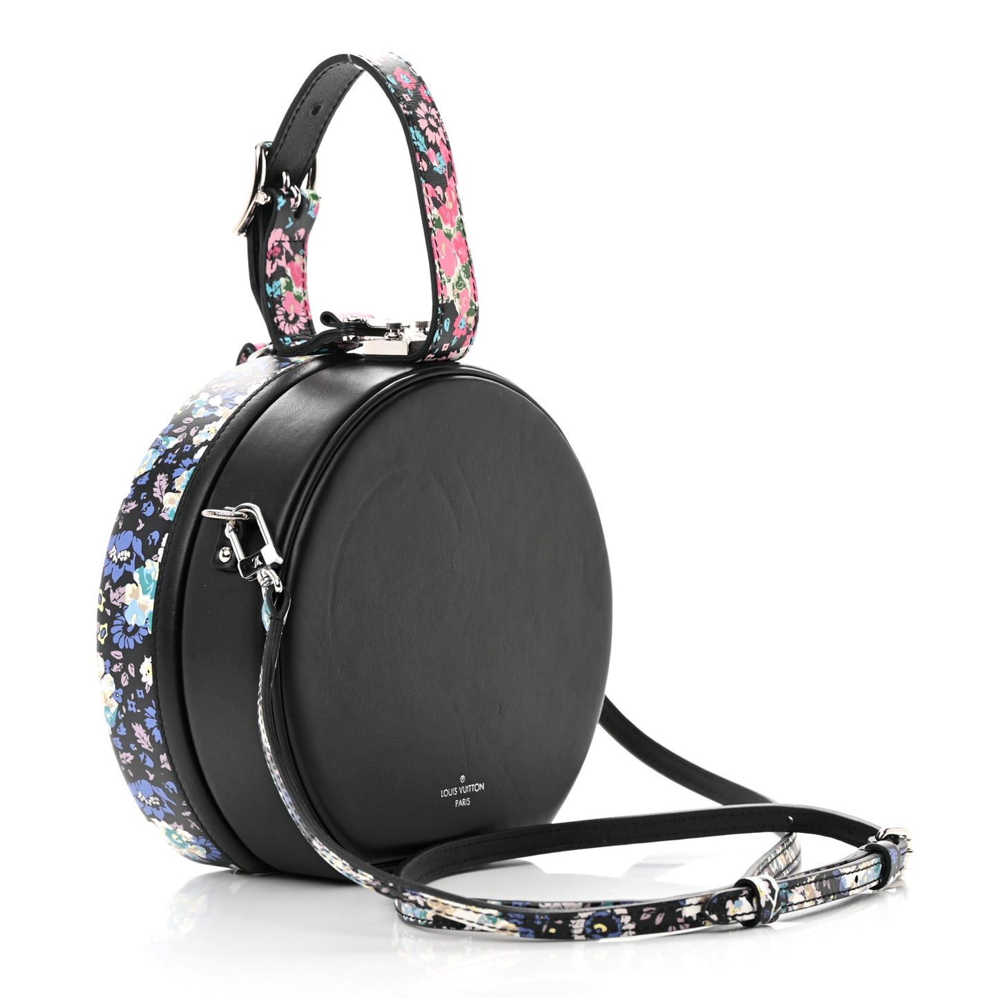 Calfskin Floral Print Petite Boite Chapeau Black