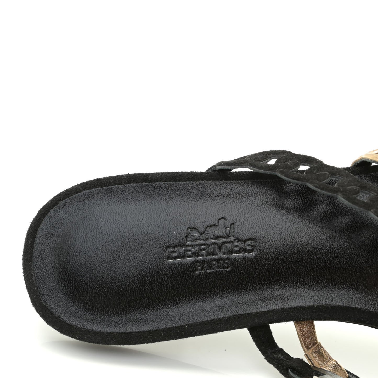 Metallic Nappa Suede Chaine d'Ancre Nude Sandals 37.5 Black Champagne
