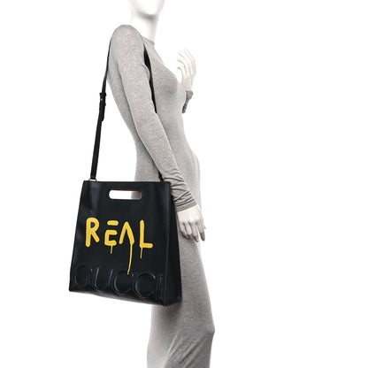 Gucci Calfskin GucciGhost Real Medium XL Tote Black Yellow 2 of 13