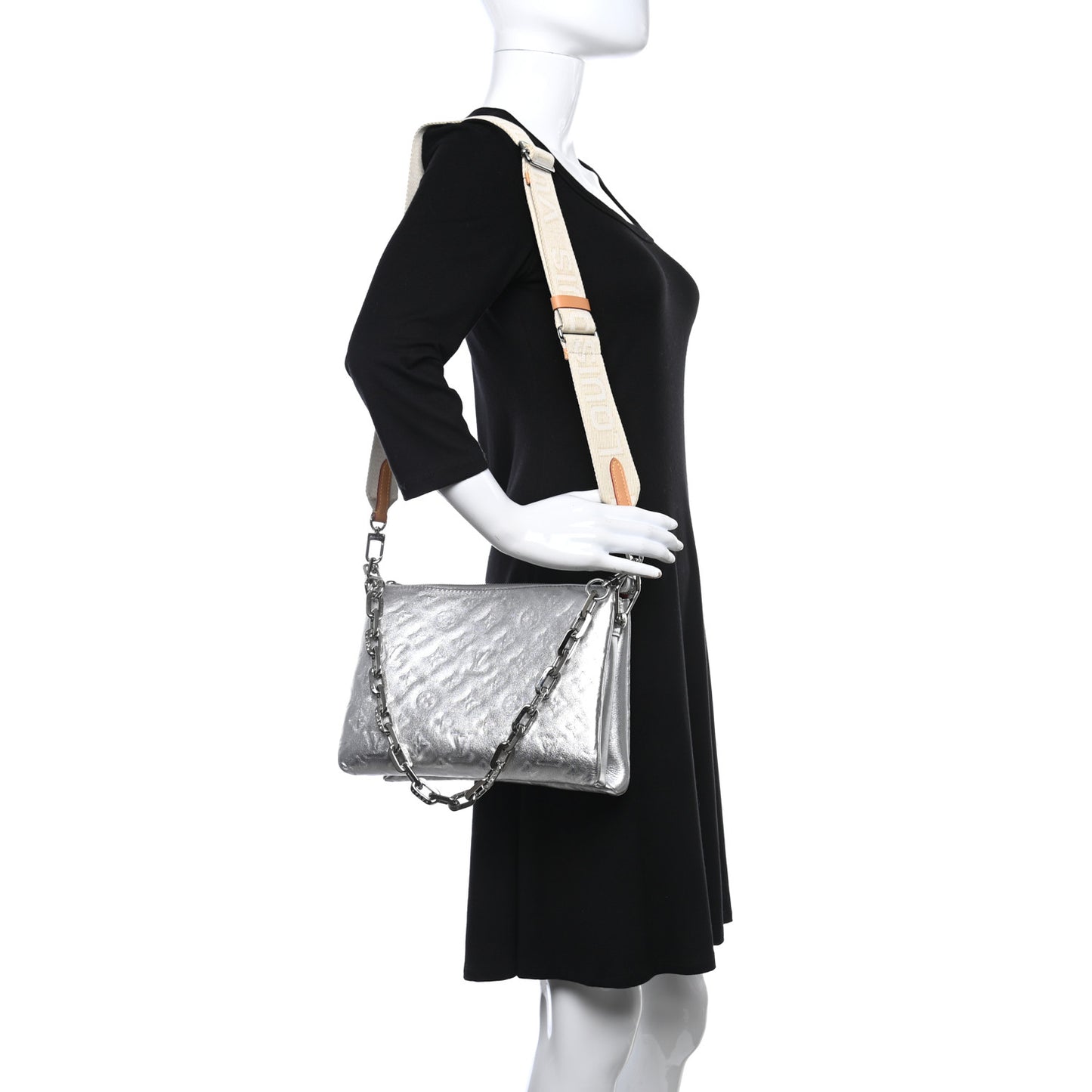 Metallic Lambskin Embossed Monogram Coussin PM Silver