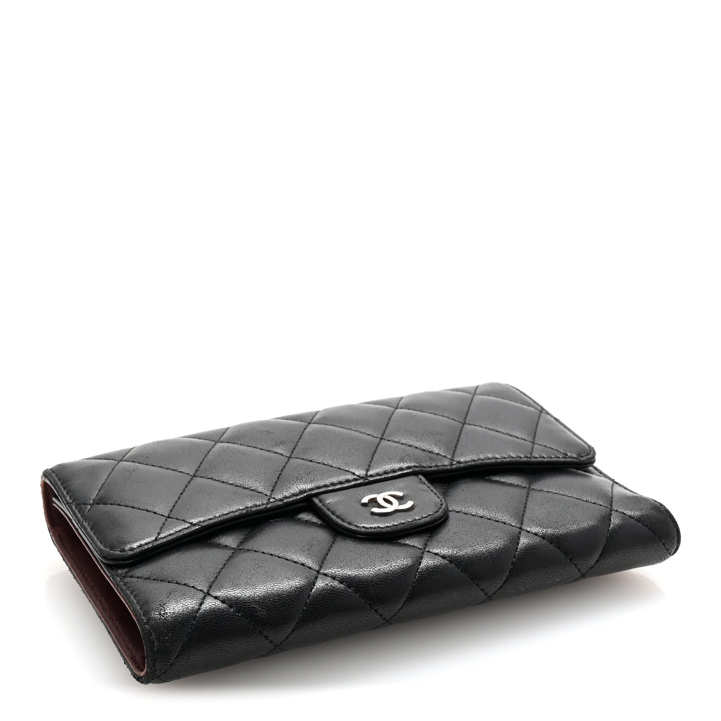 Lambskin Quilted Large Flap Wallet Black
