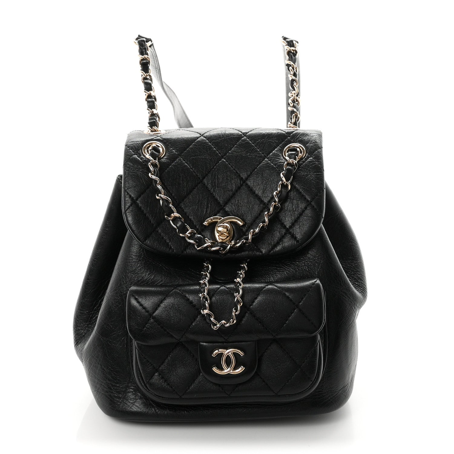 Chanel Glazed Aged Calfskin Quilted Small Duma Drawstring Backpack Black 1 of 9