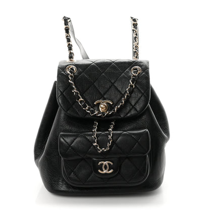 Chanel Glazed Aged Calfskin Quilted Small Duma Drawstring Backpack Black 1 of 9