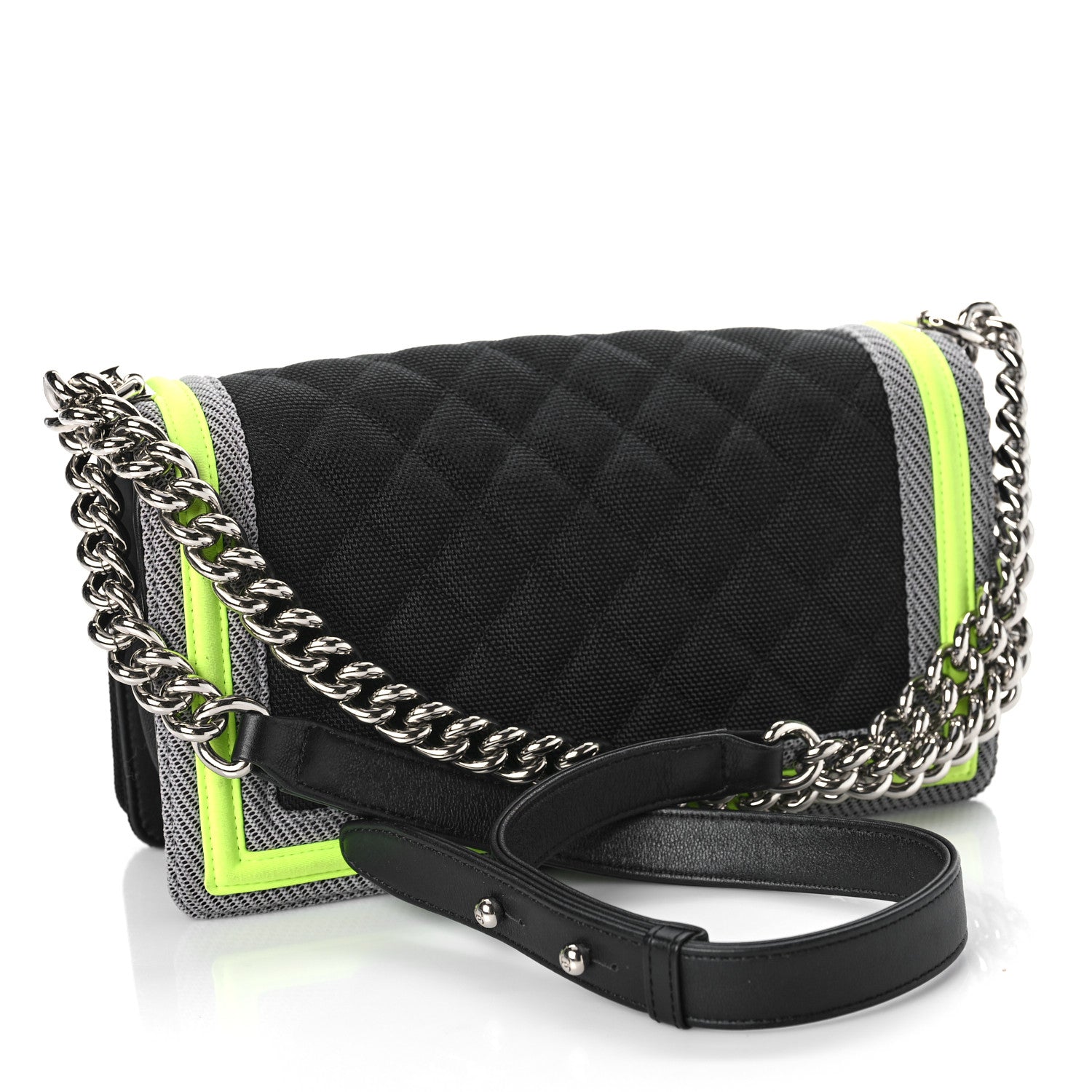 Chanel Canvas Quilted Medium Fluo Boy Flap Black Grey Yellow 3 of 9