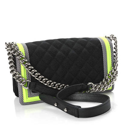Chanel Canvas Quilted Medium Fluo Boy Flap Black Grey Yellow 3 of 9