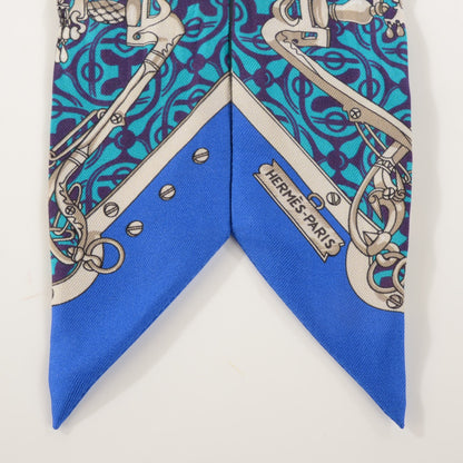 Hermes Silk Mors Et Gourmettes Remix Twilly Bleu Roy Turquoise Prune 5 of 6