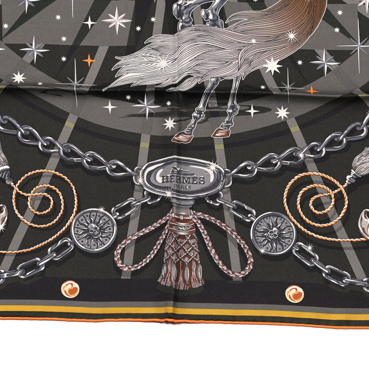 Hermes Silk C'est La Fete Double Face Scarf 90 Kaki Anthracite Gris 3 of 7
