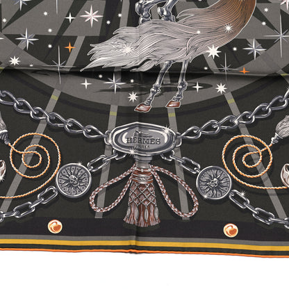 Hermes Silk C'est La Fete Double Face Scarf 90 Kaki Anthracite Gris 3 of 7