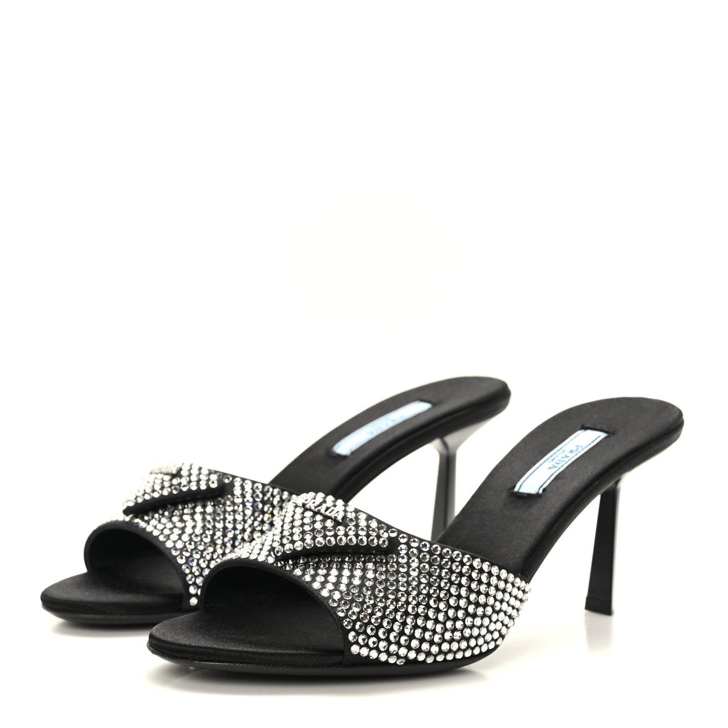 Satin Crystal Logo 65mm Slide Sandals 36.5 Cristal