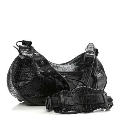 Balenciaga Extra Supple Calfskin Crocodile Embossed Monochrome Small Le Cagole Shoulder Bag Black 4 of 9