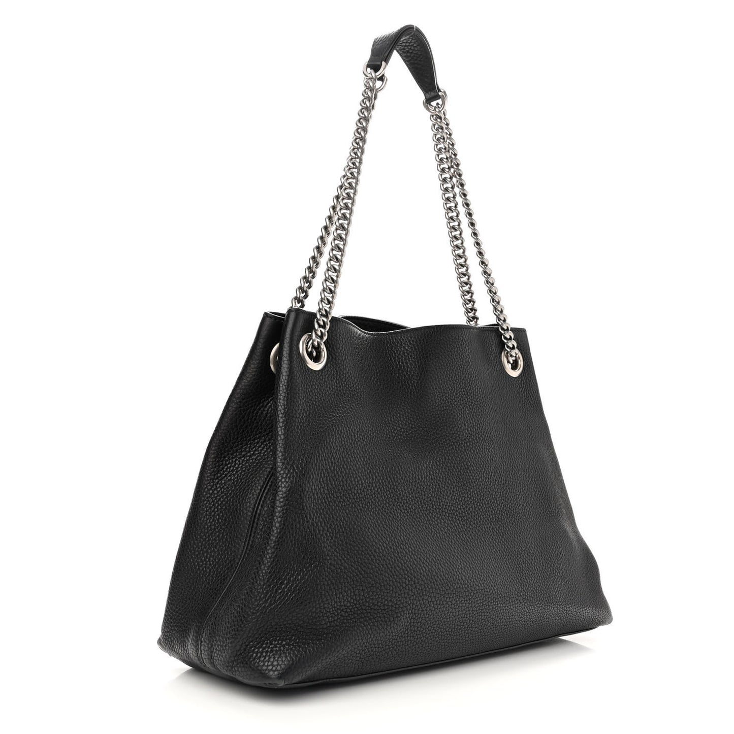 Pebbled Calfskin Studded Medium Soho Chain Shoulder Bag Black