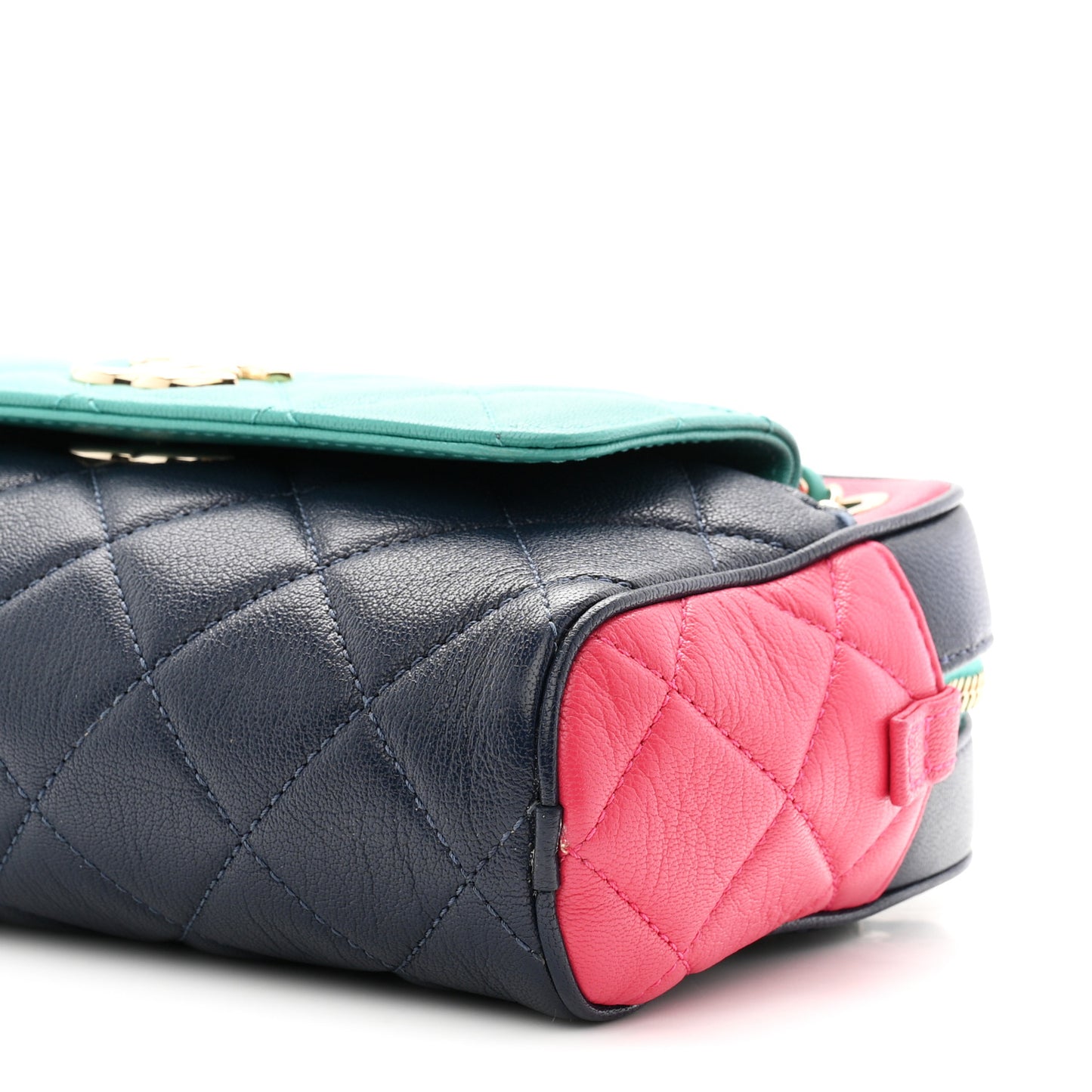 Goatskin Quilted Tri-Color Small In & Out Camera Case Navy Turquoise Pink
