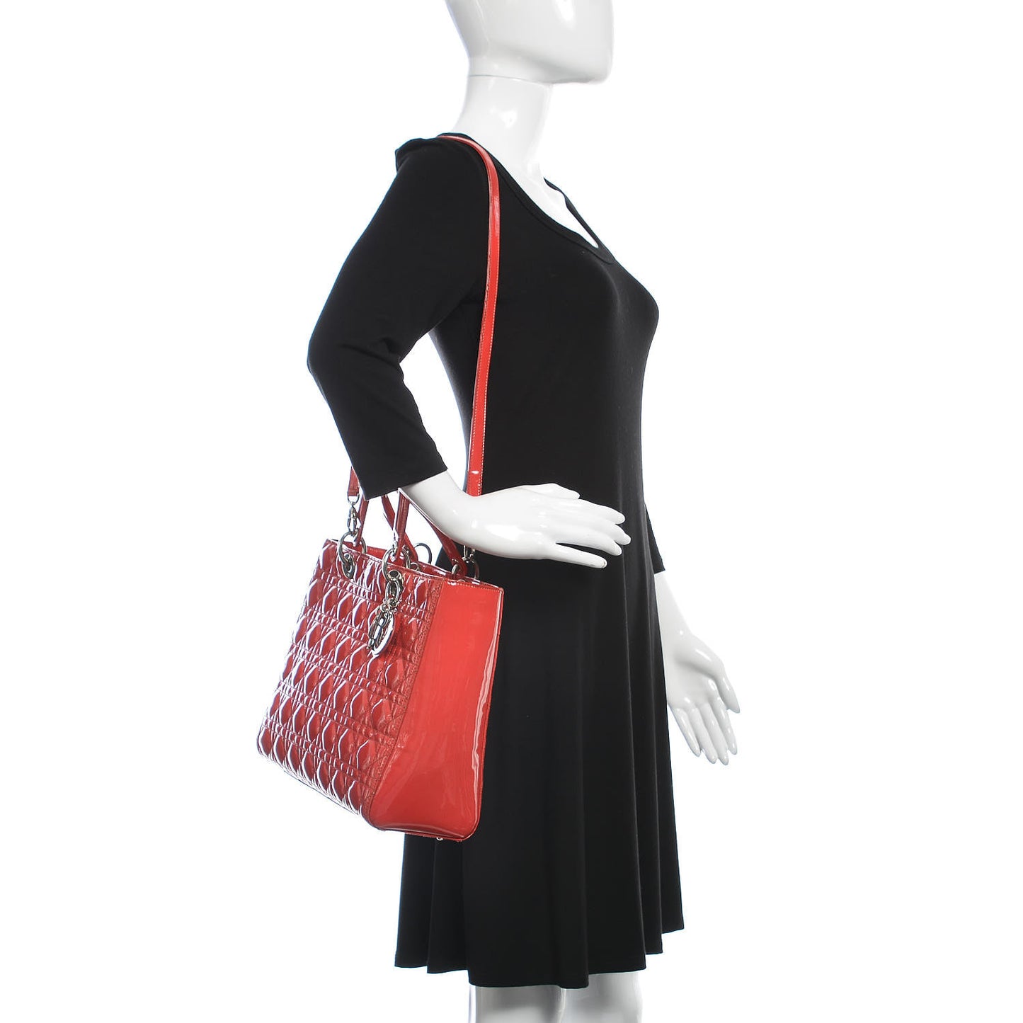 Patent Cannage Large Lady Dior Red