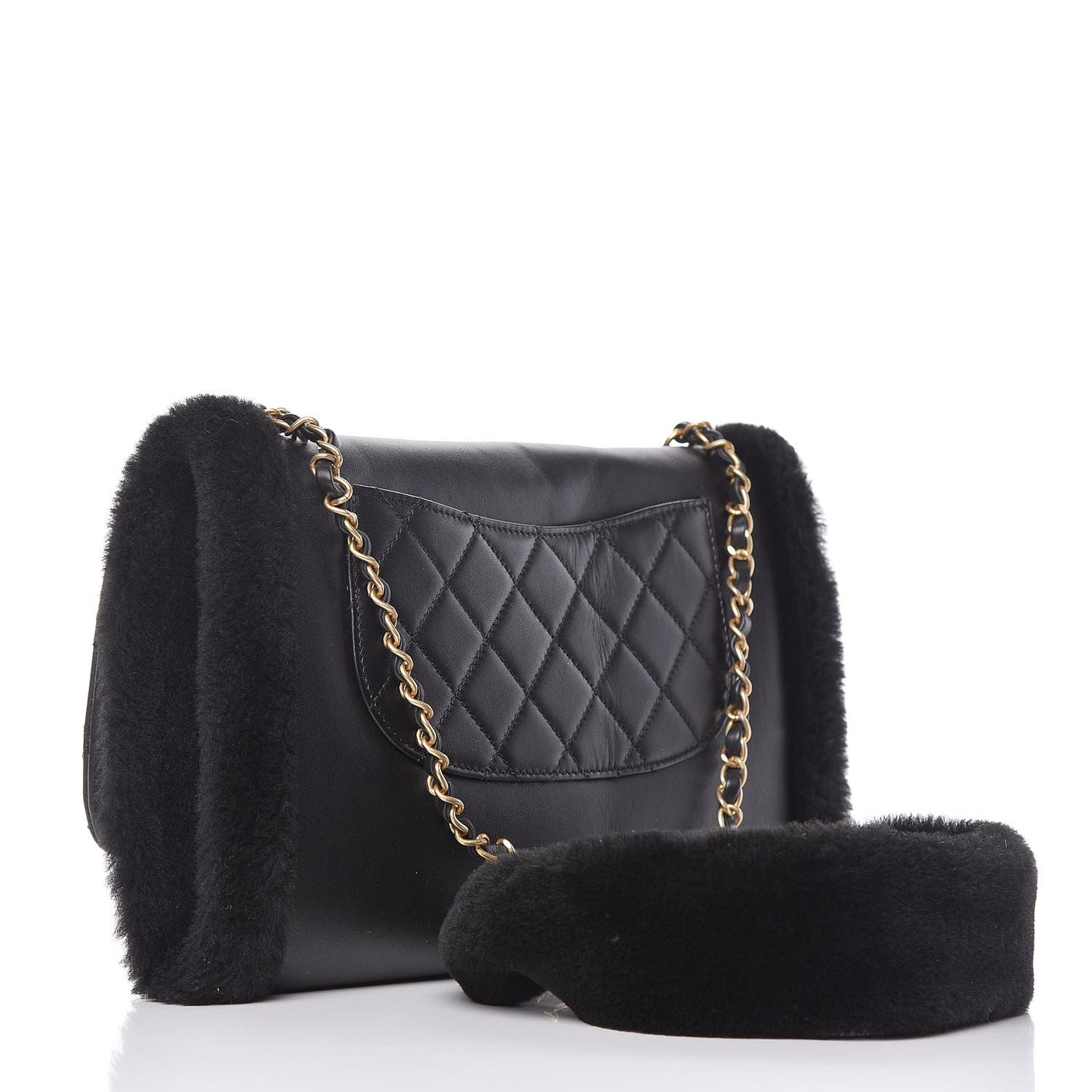 Lambskin Shearling CC Muff Flap Bag Black