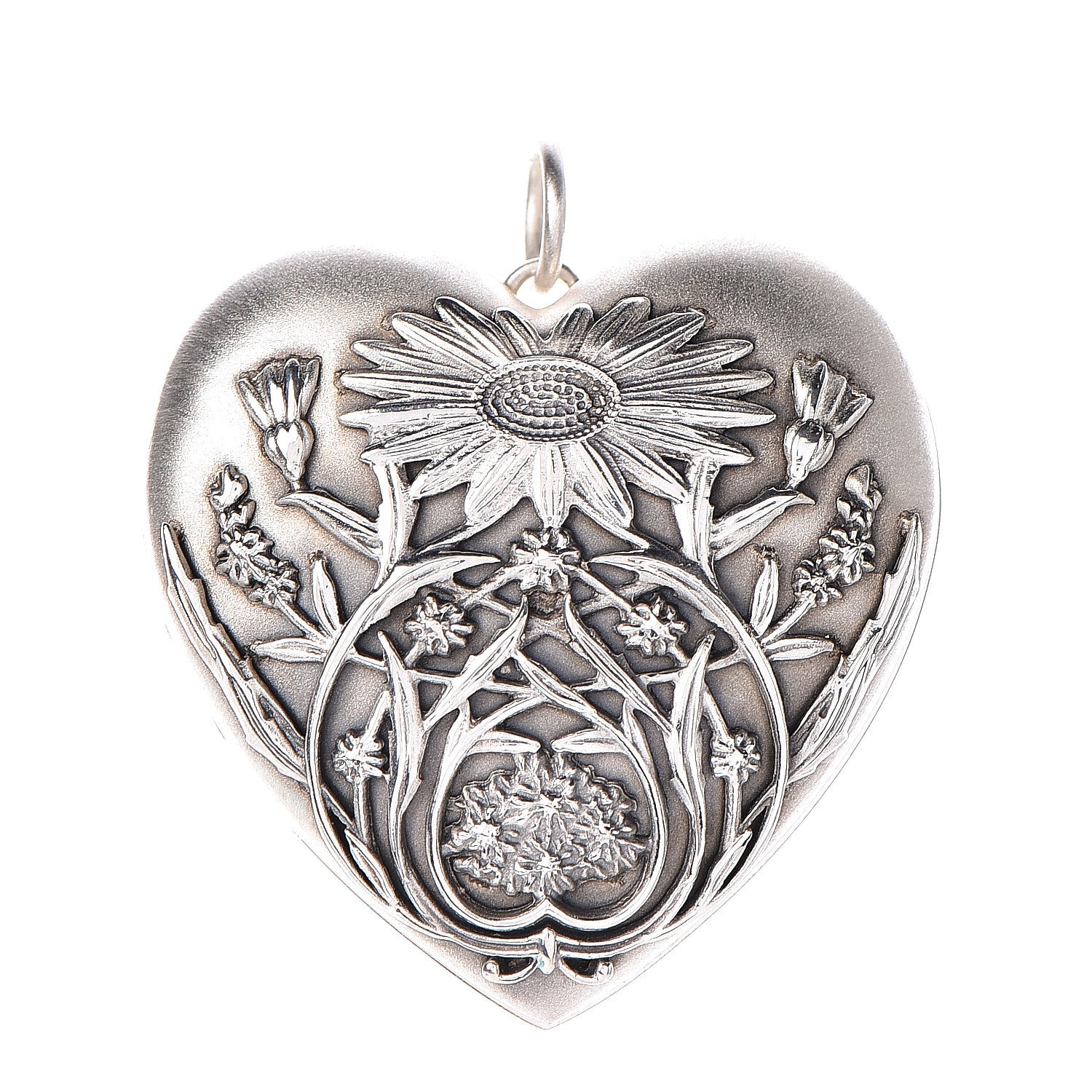 Tiffany Sterling Silver Large Ziegfeld Daisy Heart Locket Pendant 1 of 5