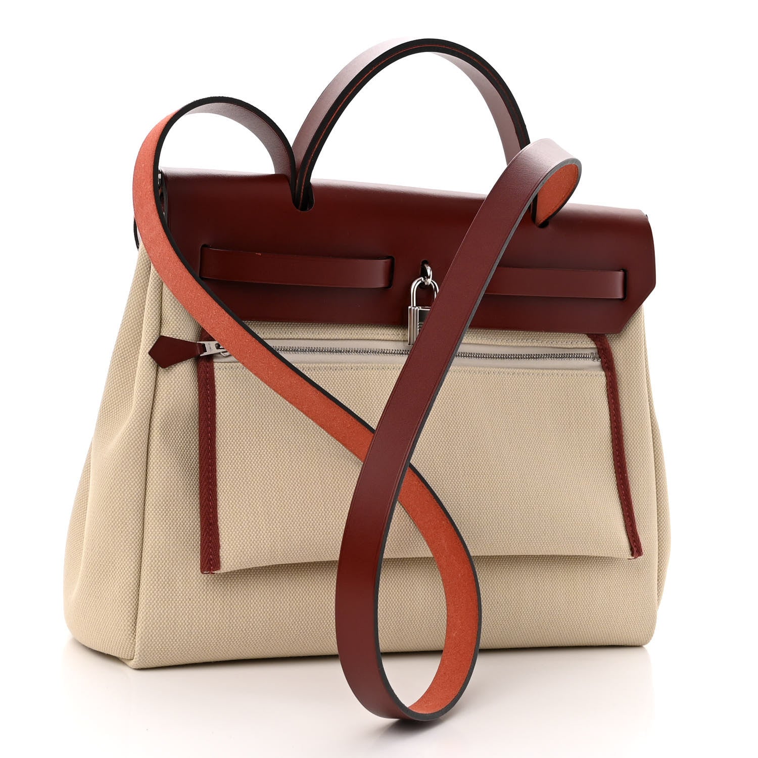 Hermes Military Toile Vache Hunter Herbag Zip 31 PM Beton Rouge H 3 of 10