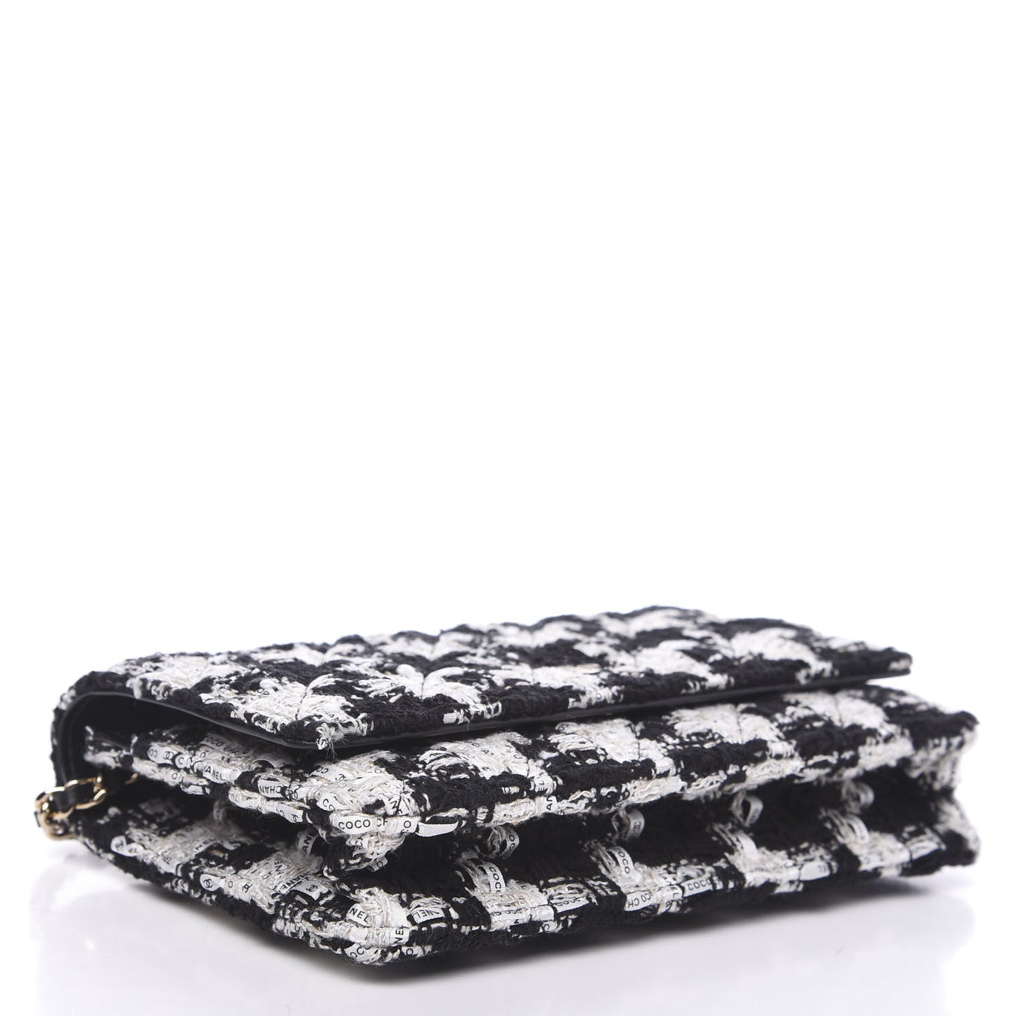 Tweed Quilted Wallet On Chain WOC Black Ecru White