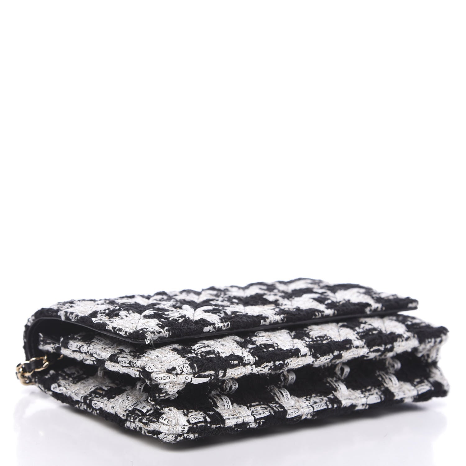 Chanel Tweed Quilted Wallet On Chain WOC Black Ecru White 3 of 10
