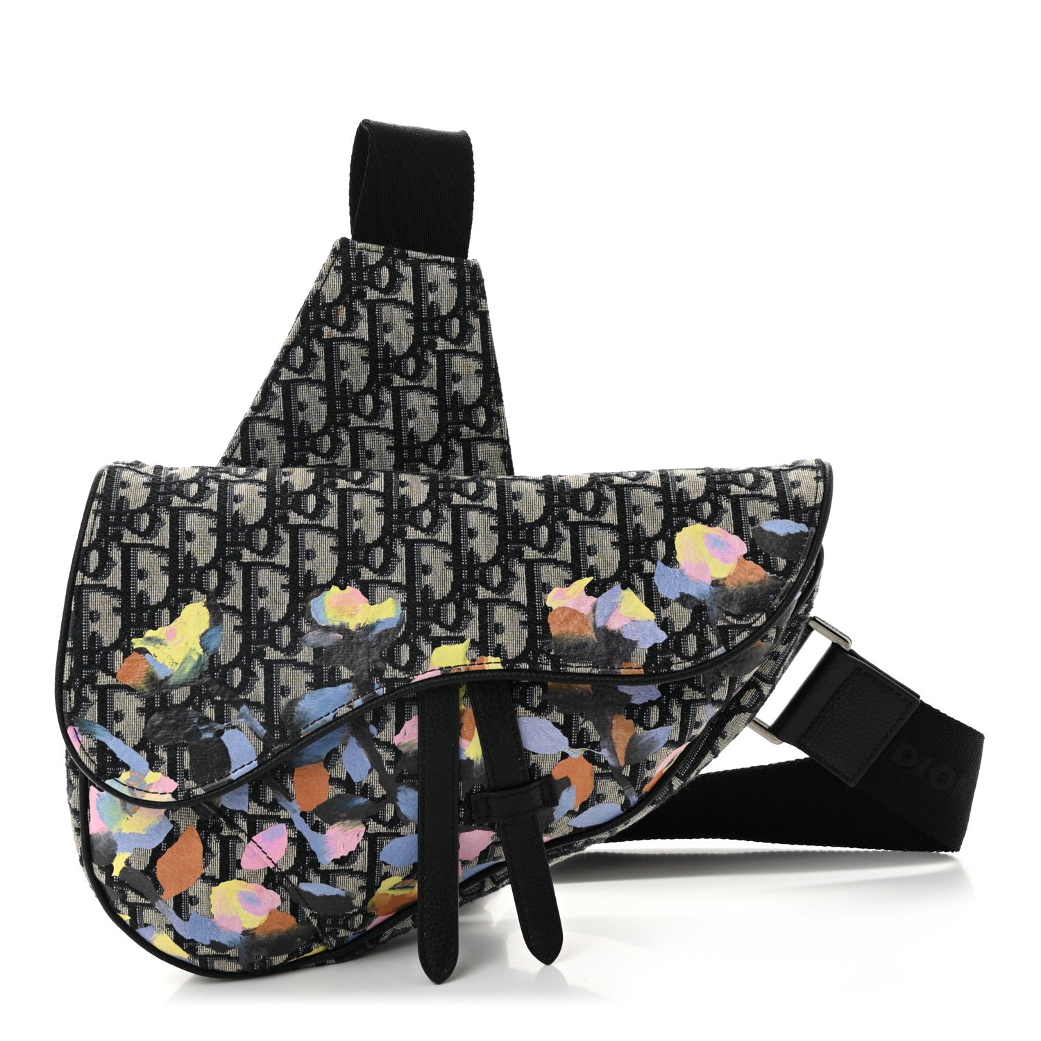 Christian Dior X ALEX FOXOTN Oblique Floral Print Mens Saddle Bag Blue Multicolor 1 of 11