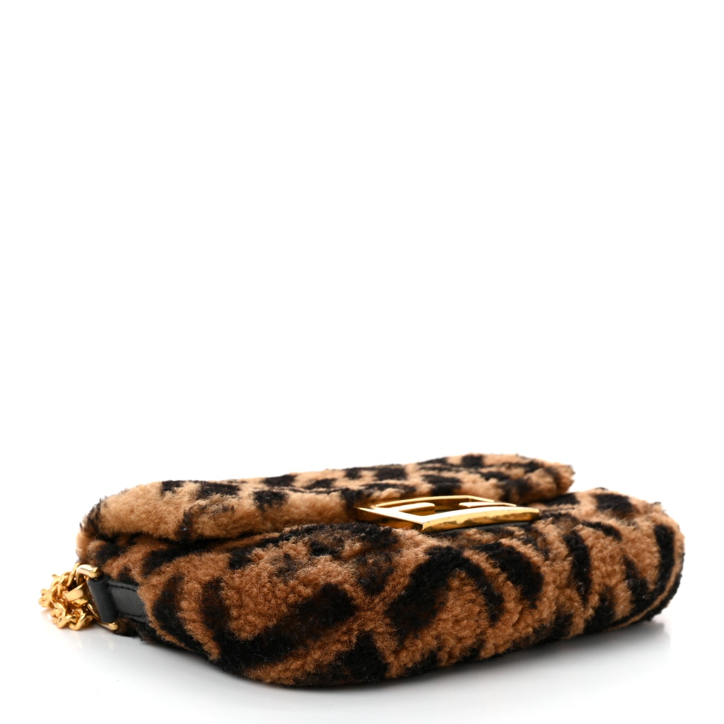 Shearling Vitello Dolce Macro FF 1974 Mini Baguette Tobacco Black