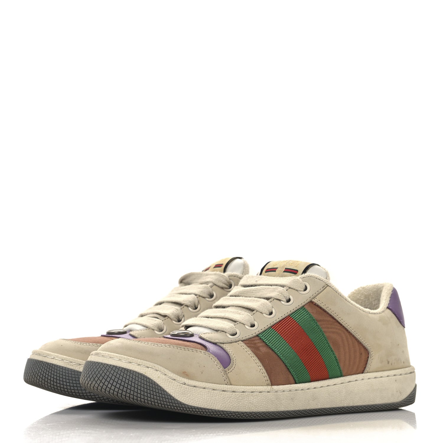 Gucci Moire Fabric Nubuck Web Womens Screener Sneakers 37 Cinnamon Dusty Milk New Lavender 4 of 9
