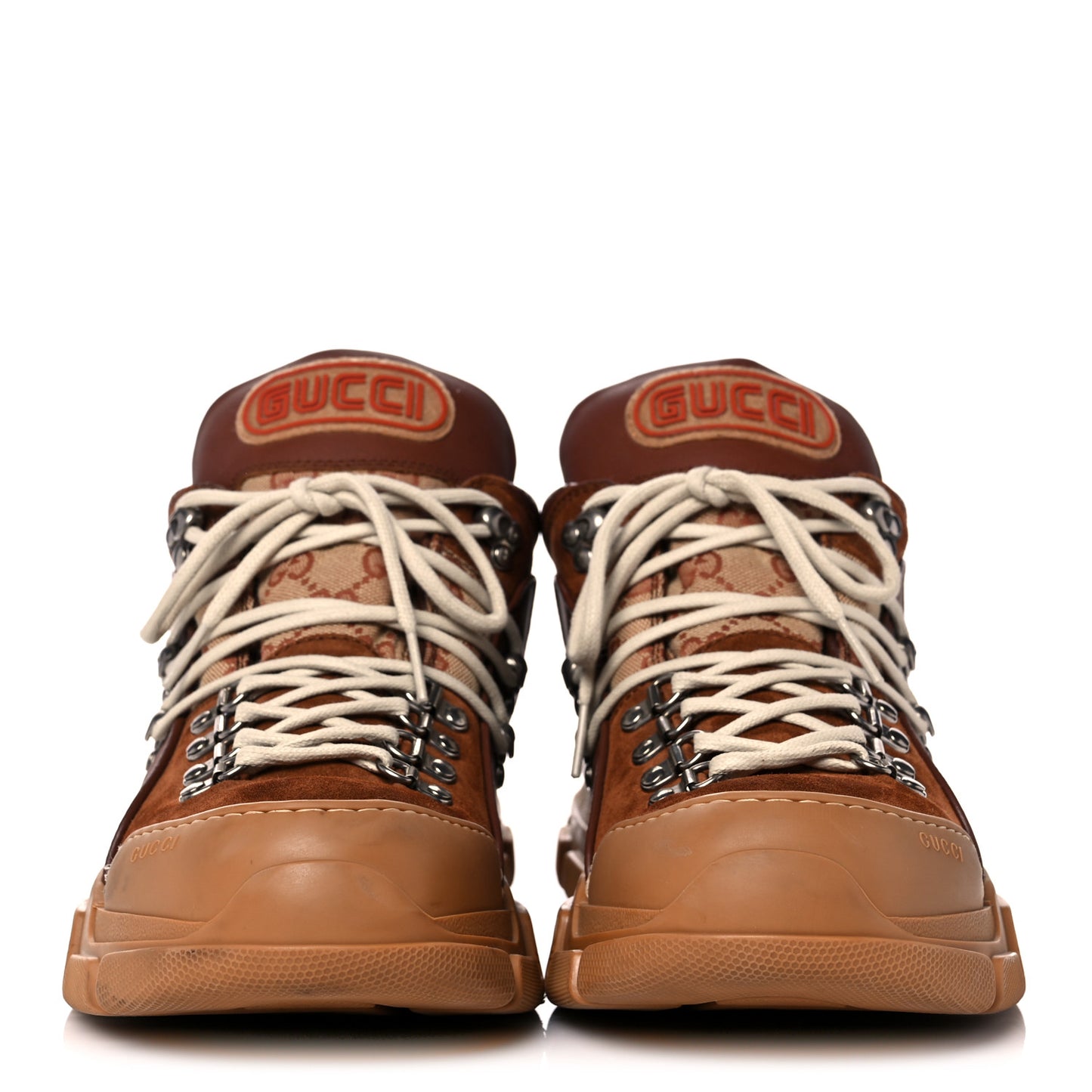 X SEGA Suede Calfskin GG Monogram Mens Flashtrek Sneakers 11.5 New Cuir Beige Ruggine
