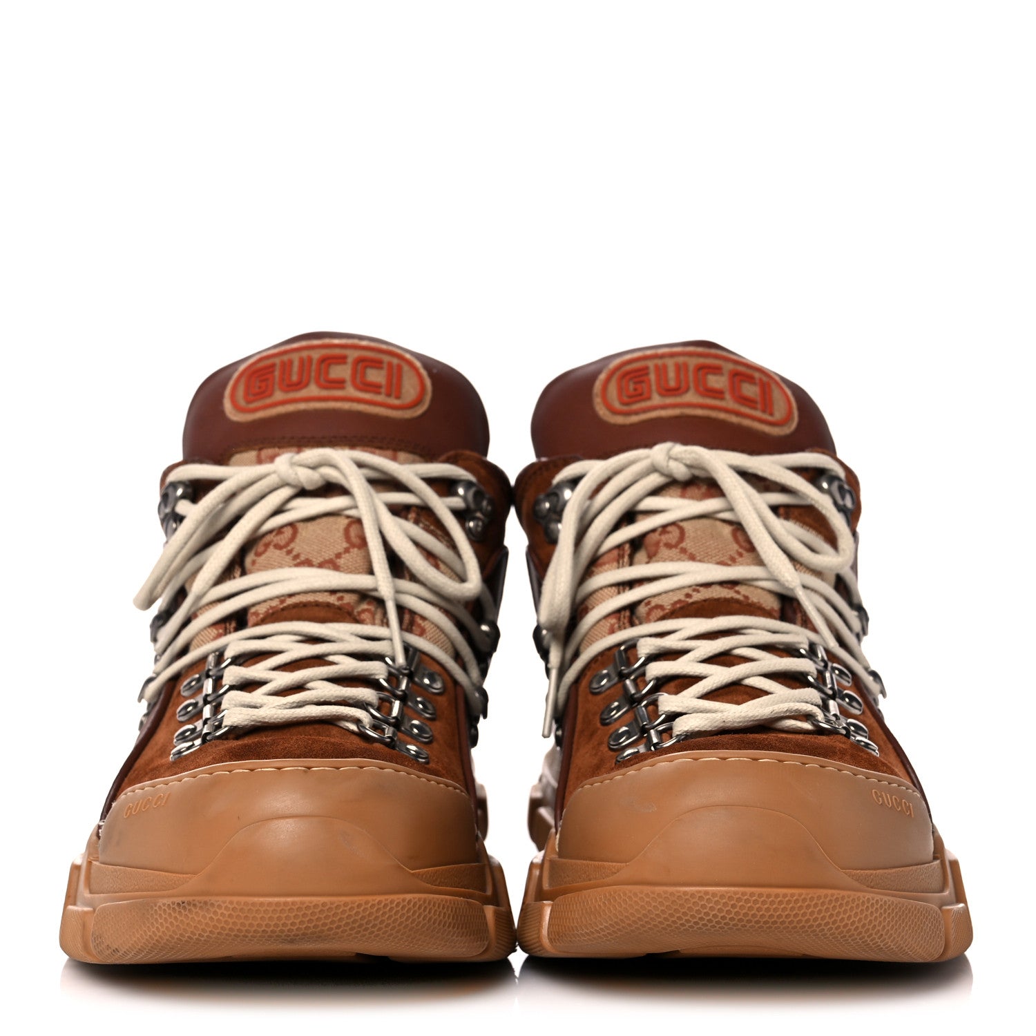Gucci X SEGA Suede Calfskin GG Monogram Mens Flashtrek Sneakers 11.5 New Cuir Beige Ruggine 2 of 13