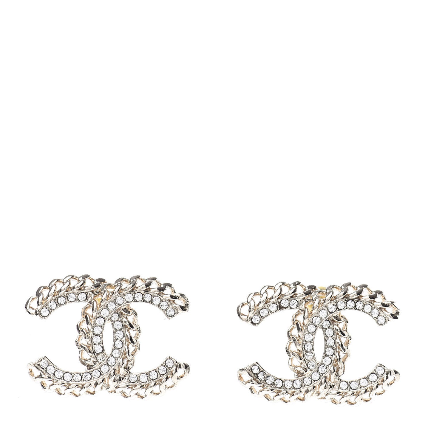 Crystal Chain CC Earrings Gold