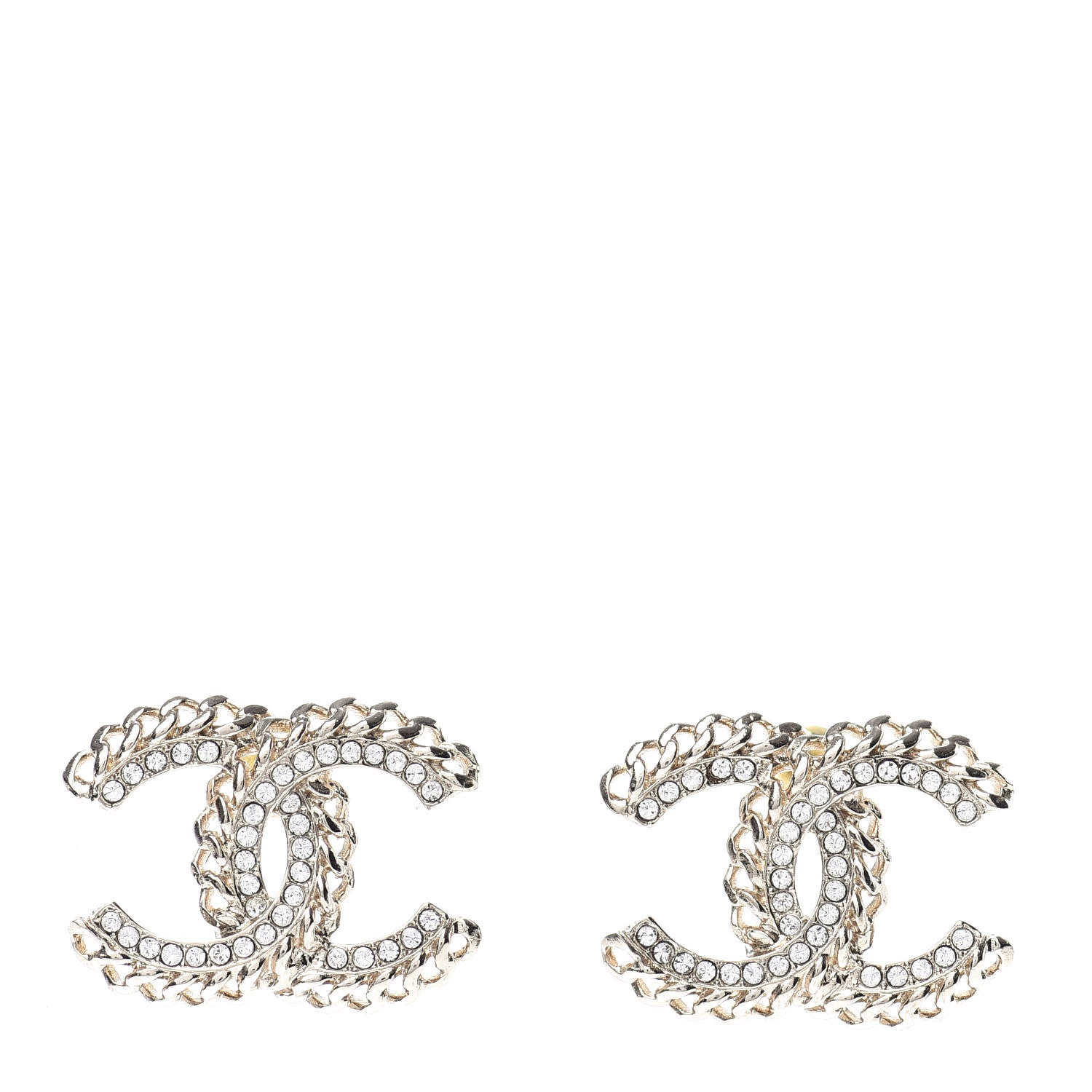 Chanel Crystal Chain CC Earrings Gold 1 of 5