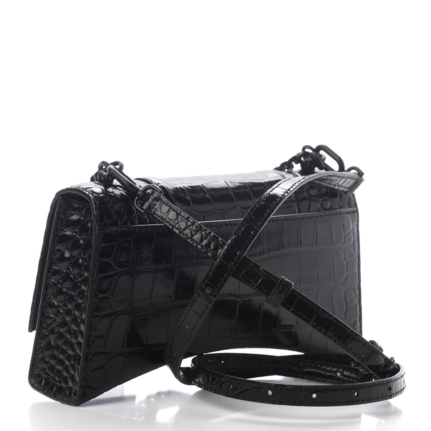 Balenciaga Shiny Calfskin Monochrome Crocodile Embossed Hourglass Chain Bag XS Black 4 of 10
