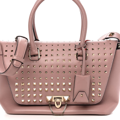 Valentino Garavani Calfskin Small Rockstud All Over Demilune Double Handle Satchel Lipstick 13 of 13