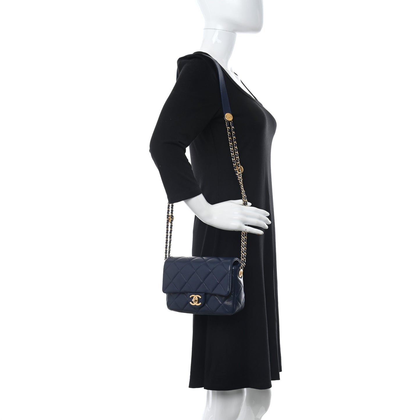 Caviar Quilted Small Twist Your Buttons Flap Blue
