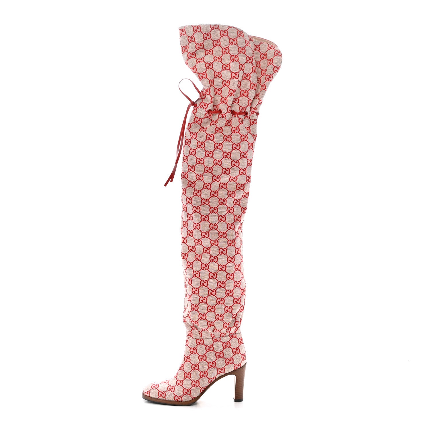 Gucci Monogram Over The Knee Boots Gardenia 35.5 Hibiscus Red 1 of 7