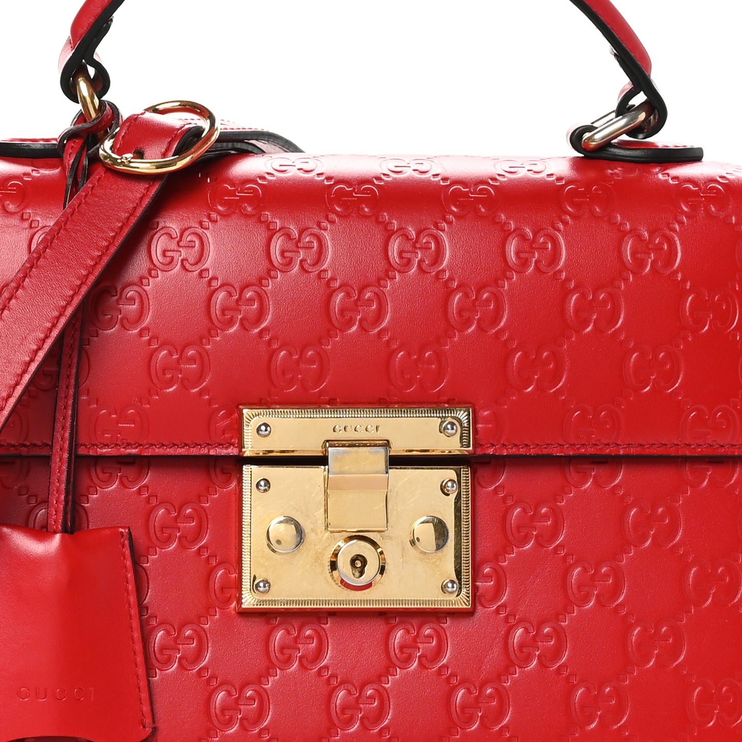 Guccissima Signature Small Padlock Top Handle Bag Hibiscus Red