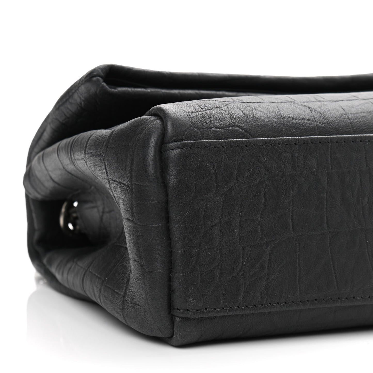 Calfskin Crocodile Embossed Medium West Hollywood Monogram Fold-Over Black