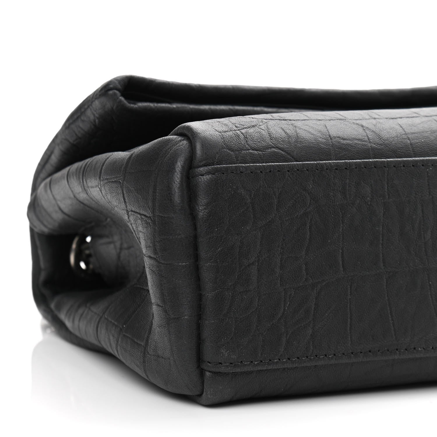 Saint Laurent Calfskin Crocodile Embossed Medium West Hollywood Monogram Fold-Over Black 9 of 11