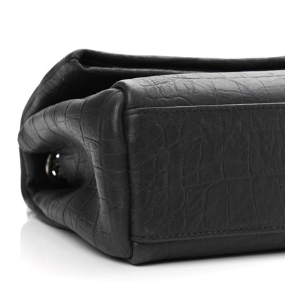 Saint Laurent Calfskin Crocodile Embossed Medium West Hollywood Monogram Fold-Over Black 9 of 11