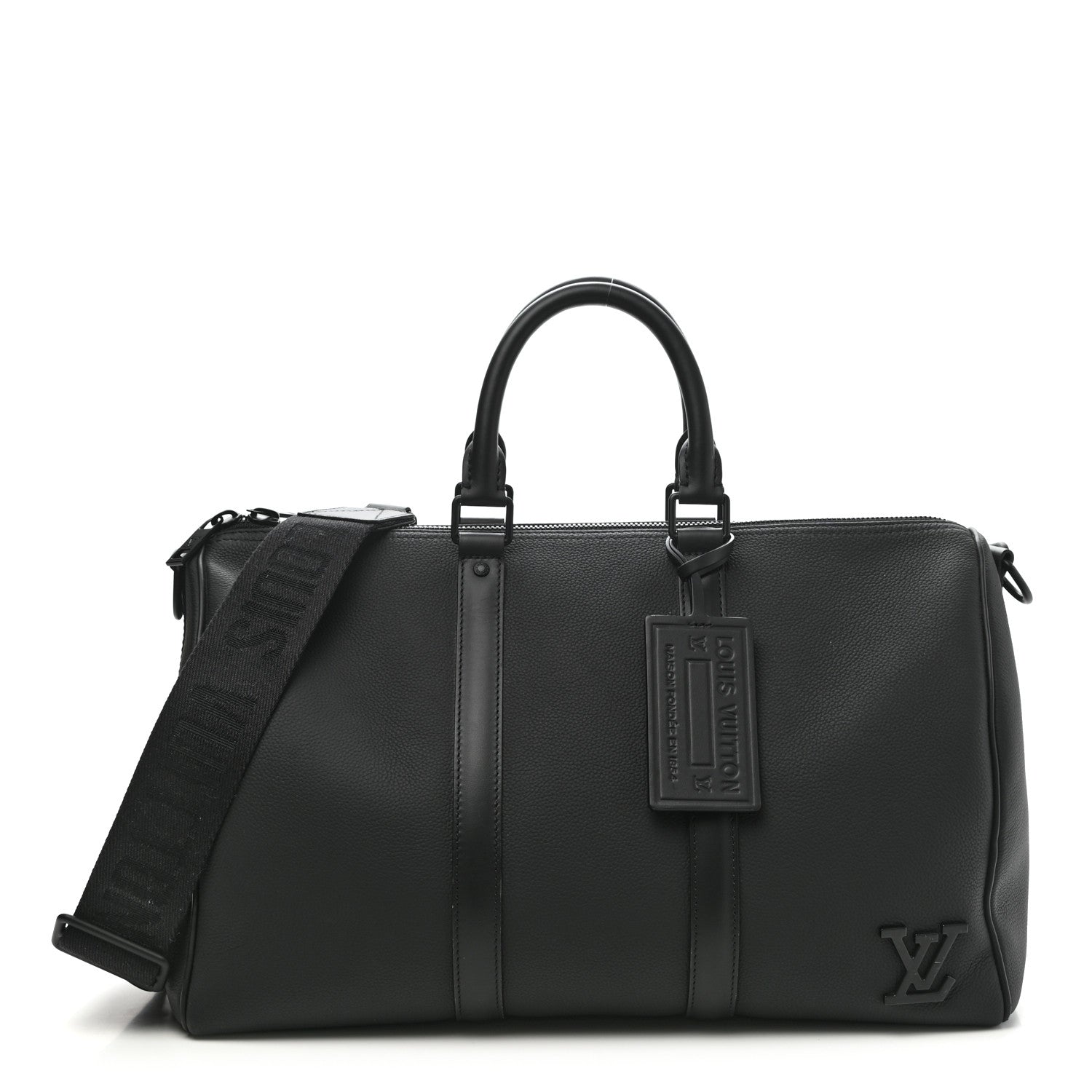 Louis Vuitton Grained Calfskin Aerogram Keepall Bandouliere 40 Black 1 of 10