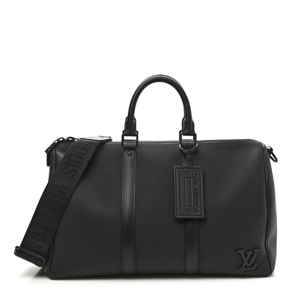 Louis Vuitton Grained Calfskin Aerogram Keepall Bandouliere 40 Black 1 of 10