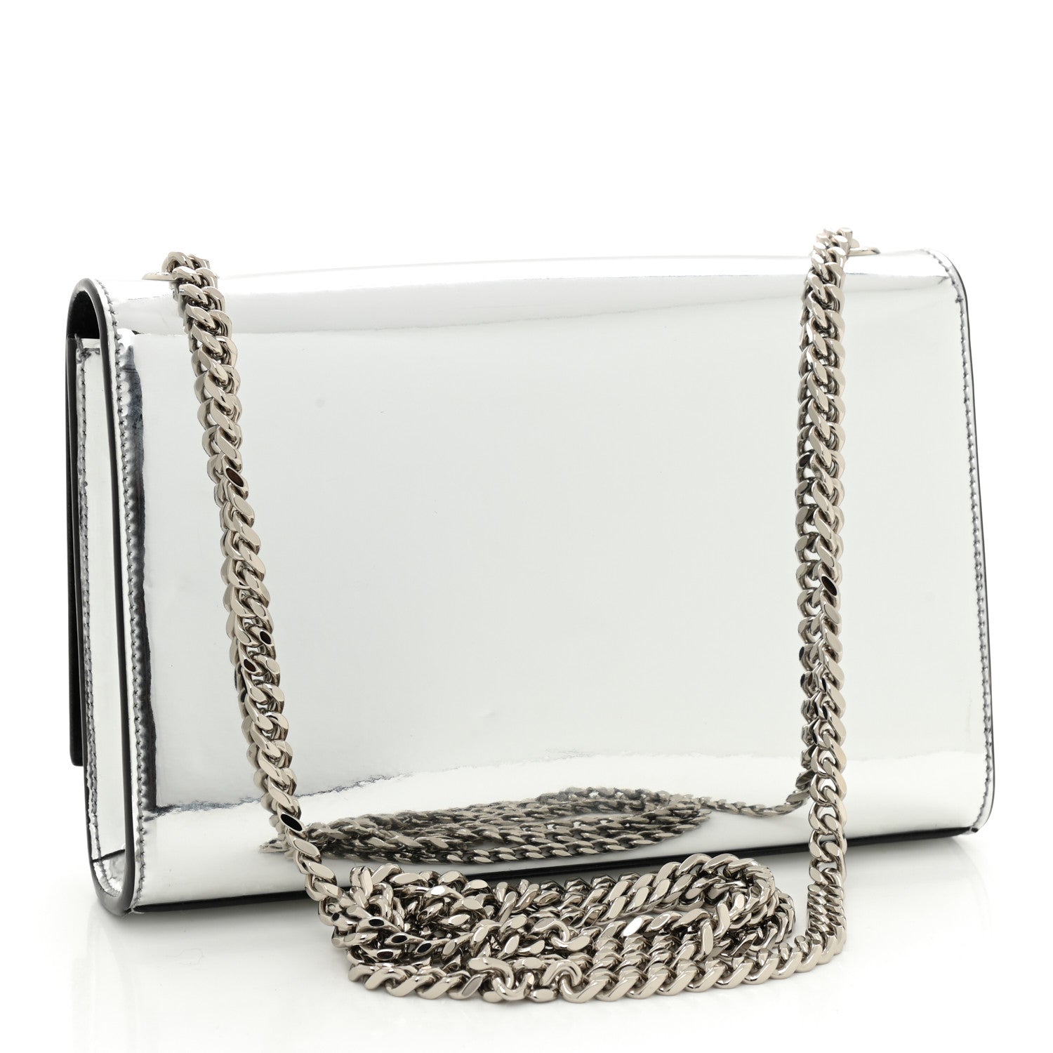 Saint Laurent Vinyl Mirror Small Classic Monogram Kate Satchel Argento 3 of 11