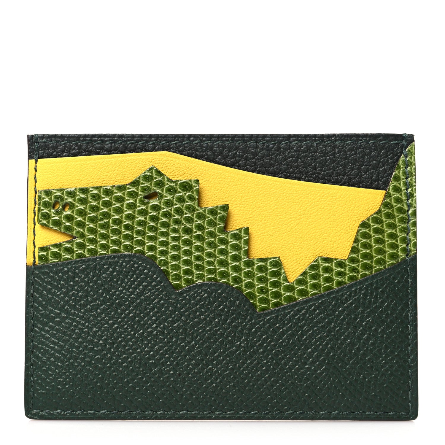 Hermes Epsom Evercolor Lizard Chevre Mysore Histoire Naturelle Card Holder Vert Cypress Lime Vert Anis 1 of 8