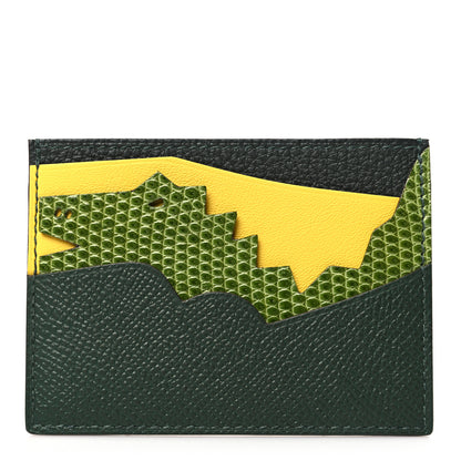 Hermes Epsom Evercolor Lizard Chevre Mysore Histoire Naturelle Card Holder Vert Cypress Lime Vert Anis 1 of 8